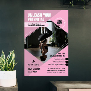 Feminine Pink Yoga Studio Logo Marketing Fitness Poster