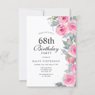 Feminine Pinke Aquarell-Blumen Chic 68. Geburtstag Einladung