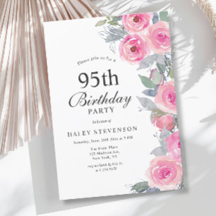 Feminine Pinke Aquarell-Blumen Chic 95. Geburtstag Einladung