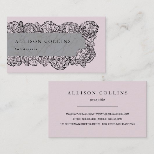 Feminine, pinkfarbene Blume Visitenkarte (Vorne/Hinten)