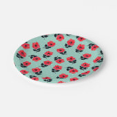 Feminine Red Floral Mint Polka Dots Design Pappteller (Schrägansicht)