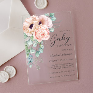 Feminine rosa Aquarell-Blumen-Baby-Party Acryleinladungen