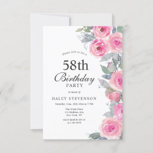 Feminine Rosa Aquarell Blumen Chic 58. Geburtstag Einladung