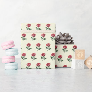 Feminine Rosa Aquarell-Rosen auf Beige Geschenkpapier
