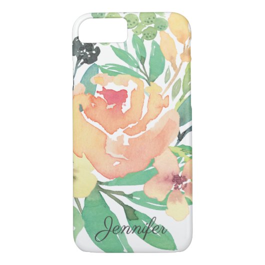 Feminine rosa Aquarellpeere Blätter personalisiert Case-Mate iPhone Hülle (Rückseite)