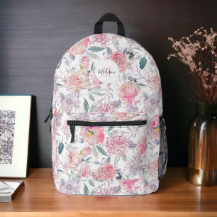 Feminine rosa geätzte Blüte mit Monogramm Bedruckter Rucksack