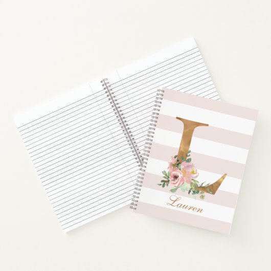 Feminine Rosa Streifen Blumengold Personalisiert Notizblock (Innenseite)