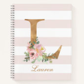 Feminine Rosa Streifen Blumengold Personalisiert Notizblock (Vorderseite)