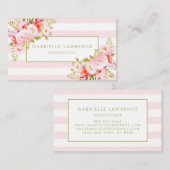 Feminine rosa Streifen und Peonies Business Card Visitenkarte (Vorne/Hinten)