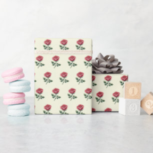Feminine Rosa Wasserfarbenrosen auf Beige Geschenkpapier