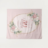 Feminine Rose Gold Floral 50th Birthday Party Deco Wandteppich (Vorderseite (Horizontal))