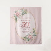 Feminine Rose Gold Floral 50th Birthday Party Deco Wandteppich (Vorderseite)