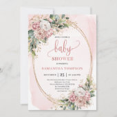 Feminine Rose Gold Floral Eucalyptus Baby Shower  Einladung (Vorderseite)