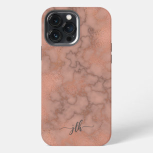 Feminine Rose-Marmor und Metallisch mit Monogramm iPhone 13 Pro Max Hülle