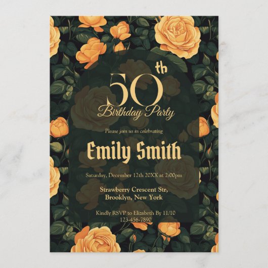 Feminine Rose Sparkle Milestone Birthday Einladung (Vorderseite)