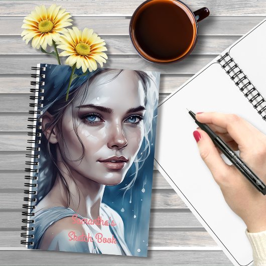 Feminine Schönes Frauenportrait in Blue Hues Notizblock