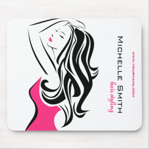 Feminine schwarze und rosa Mode Mädchen Frisur Sty Mousepad