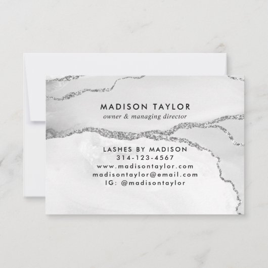 Feminine Silver Gray Glitzer Marble Agate Monogram Einladung (Rückseite)