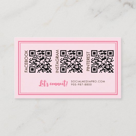 Feminine Social Pink Script QR-Code Visitenkarte (Rückseite)