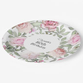 Feminine Summer Rose Garden Floral 80th Birthday Pappteller (Schrägansicht)