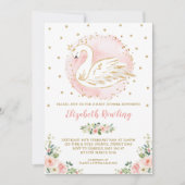 Feminine Swan Princess Pink Gold Baby Dusche Einladung (Vorderseite)