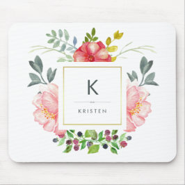 Feminine Trendy Watercolor Peony Blume Monogram Mousepad