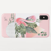 Feminine Tropischer Flamingo mit Monogramm Case-Mate iPhone Hülle (Rückseite (Horizontal))