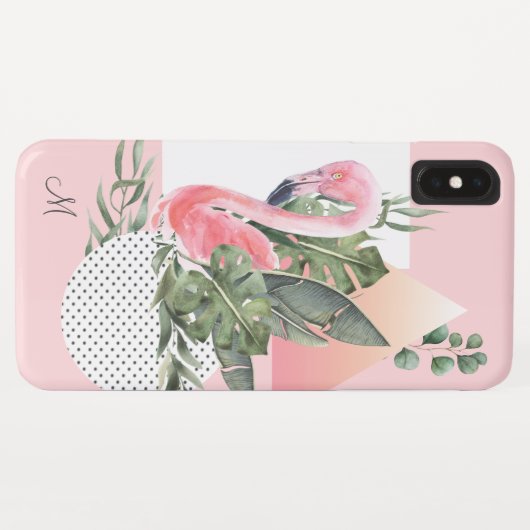 Feminine Tropischer Flamingo mit Monogramm Case-Mate iPhone Hülle (Rückseite (Horizontal))