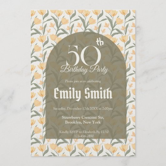 Feminine Tulip Floral 10Th Birthday Einladung (Vorderseite)