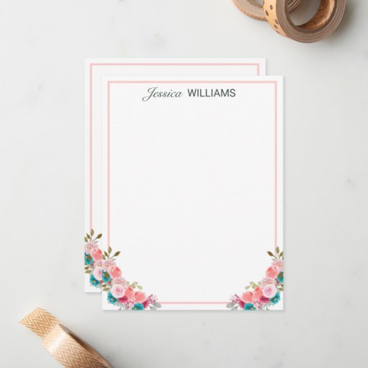 Feminine Tulip Floral Wasserfarbe Personalisiert Mitteilungskarte (Vorderseite/Rückseite Beispiel)