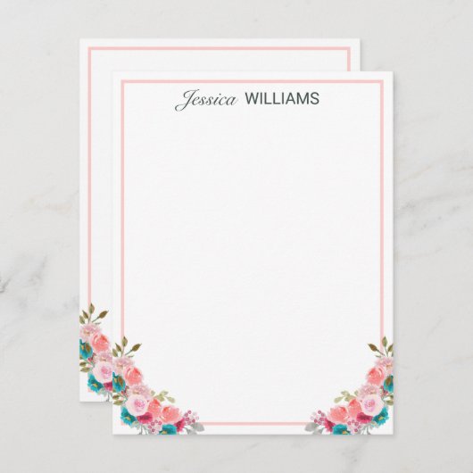 Feminine Tulip Floral Wasserfarbe Personalisiert Mitteilungskarte (Vorne/Hinten)