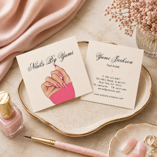 Feminine Unique Pinke Nagel Maniküre Schönheit Quadratische Visitenkarte