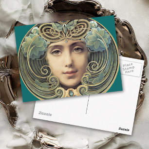 Feminine Vintage Jugendstil-Beauty Postkarte