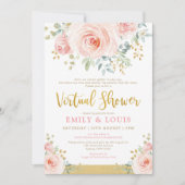 Feminine Virtual Baby Dusche Blush Pink Gold Rose Einladung (Vorderseite)