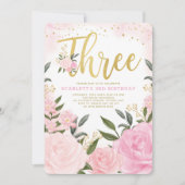 Feminine Wasserfarbe Rosa Rosa Bläschen 3. Geburts Einladung (Vorderseite)