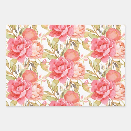 Feminine Wasserfarben Rose Geschenkpapier Set (Vorderseite)