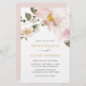 Feminine Watercolor Blush Blume Hochzeit einladen (Vorne/Hinten)