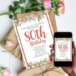 Feminine Watercolor Floral 80. Geburtstagsparty Einladung