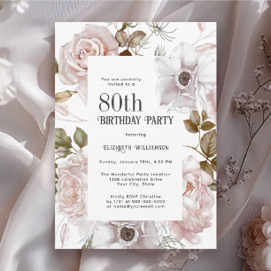Feminine Watercolor Floral 80. Geburtstagsparty Einladung