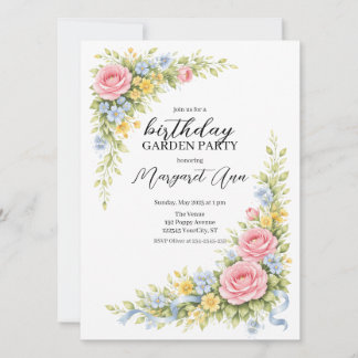 Feminine watercolor Floral Birthday Garden Party Einladung