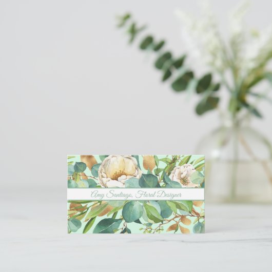 Feminine Watercolor Floral Business Card Visitenkarte (Stehend Vorderseite)