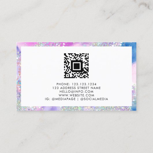 Feminine Watercolor Holographic Glitzer Artist Telefonnummerkarte (Rückseite)