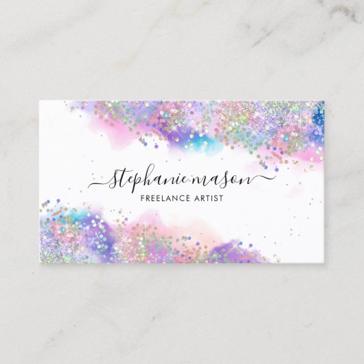 Feminine Watercolor Holographic Glitzer Artist Telefonnummerkarte (Vorderseite)