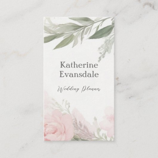 Feminine Watercolor Pink Peonies Wedding Planner Visitenkarte (Vorderseite)