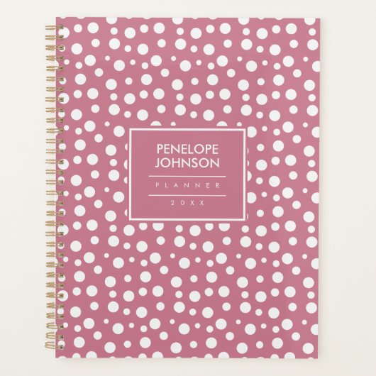 Feminine White Blush Pink Polka Dot Pattern Planer (Vorderseite)