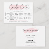 Feminine Wickless Candle Care Instructions Guide Visitenkarte (Vorne/Hinten)