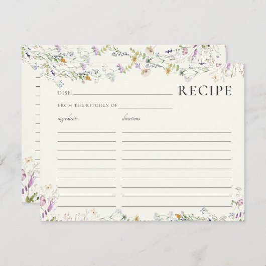 Feminine Wildblume Brautparty Rezept Karte (Vorne/Hinten)