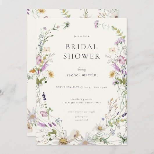 Feminine Wildblume Bridal Dusche Einladung (Vorne/Hinten)