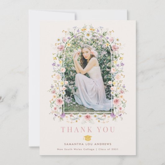 Feminine Wildblume Meadow Abschluss Foto Dankeskarte (Vorderseite)