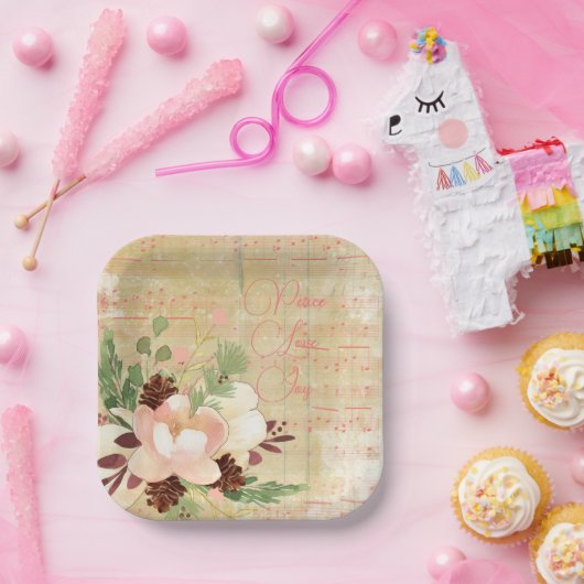 Feminine Winter Bouquet in Blush Pink Weihnachten Pappteller (Party)